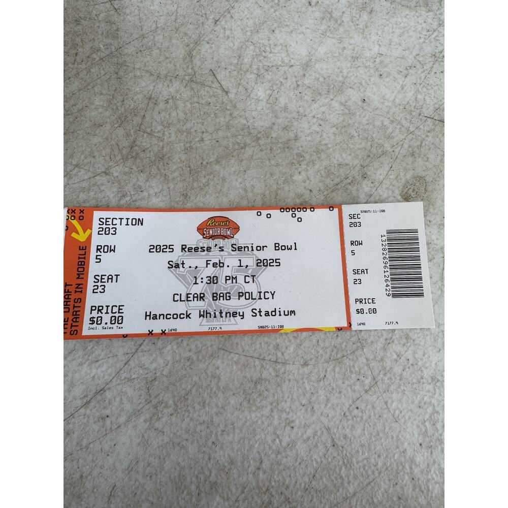 2025 Senior Bowl Ticket Stub Jack Bech Jalon Milroe